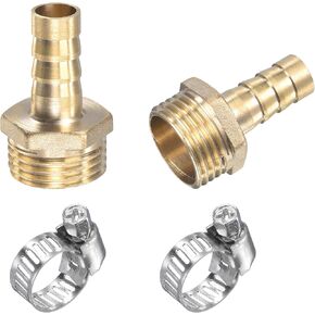 uxcell Brass Hose Barb Fitting Straight 10mm x G1/2 Male Thread Pipe Connector with Stainless Steel Hose Clamp, Pack of 2