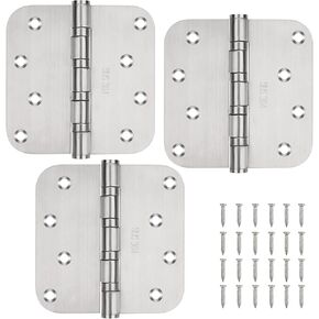 304 Stainless Steel Door Hinges, 4'' X 4'', Ball Bearing Door Hinges 4 Inch, Commercial and Residential Door Hardware, with 5/8 Inch Radius - Non-Removable Pin - 3 Pack