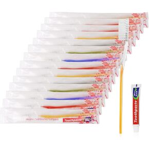 Disposable Toothbrushes with Toothpaste Individually Wrapped 5 Colors Bulk Toothbrush and Toothpaste 10g for Homeless,Shelter,Air Bnb/Hotel/Guest Apartment (30)