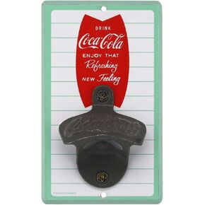 Coca-Cola Striped Wall Bottle Opener - Vintage Coca-Cola Bottle Opener Made With Wood and Cast Metal - Great Gift Idea