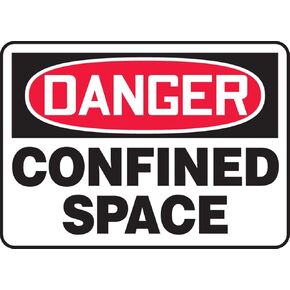 Accuform MCSP116VS Adhesive Vinyl Safety Sign, Legend "Danger CONFINED Space", 7" Length x 10" Width x 0.004" Thickness, Red/Black on White