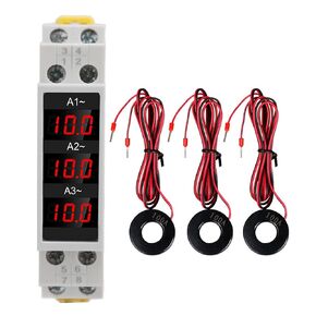 3 Phase Din Rail Voltmeter Ammeter, AC 80‑500V 1‑100A Digital Energy Meter with 3 Sensors, Voltage Current Power Meter Electricity Tester Multimeter Current Power Tester