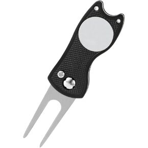 Golf Divot Repair Tool, Stainless Steel Divot Repair Tool Foldable Pop-up Divot Turf Fork Golf Metal Putting Fork Golf Turf Fork Ball Marker Divot Tool for Golf Lover