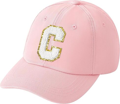 WATINC Women's Adjustable White Chenille Letter Patch Baseball Cap Pink Soft Cotton Hat, Classic Alphabet Baseball Caps in Saudi Arabia