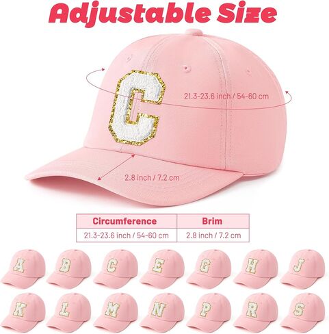 WATINC Women's Adjustable White Chenille Letter Patch Baseball Cap Pink Soft Cotton Hat, Classic Alphabet Baseball Caps in Saudi Arabia
