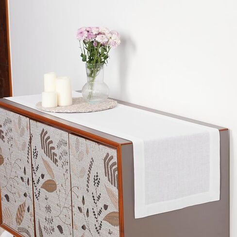 D'Moksha Homes Linen Table Runner 14 × 54 بوصة - 100 ٪ من الكتان النقي المترب العداء in Kuwait