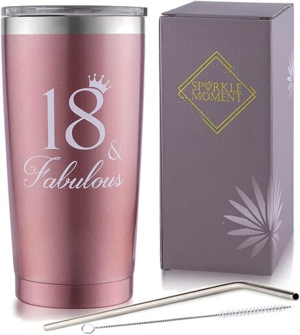 18th Birthday Gift for Her/Him - 18 & Fabulous 20 oz Travel Tumbler/Coffee Cup/Mug/Glass Funny Sayings Christmas Party Gifts Idea for Cousin,Classmate,Sisters,BFF,Daughter,Son (Rose Gold) in Saudi Arabia