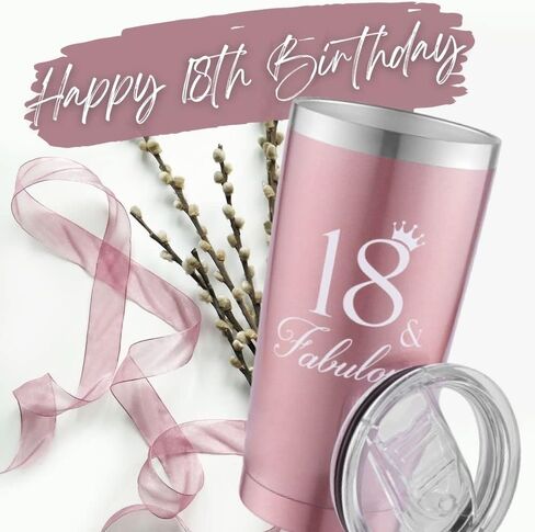 18th Birthday Gift for Her/Him - 18 & Fabulous 20 oz Travel Tumbler/Coffee Cup/Mug/Glass Funny Sayings Christmas Party Gifts Idea for Cousin,Classmate,Sisters,BFF,Daughter,Son (Rose Gold) in Saudi Arabia