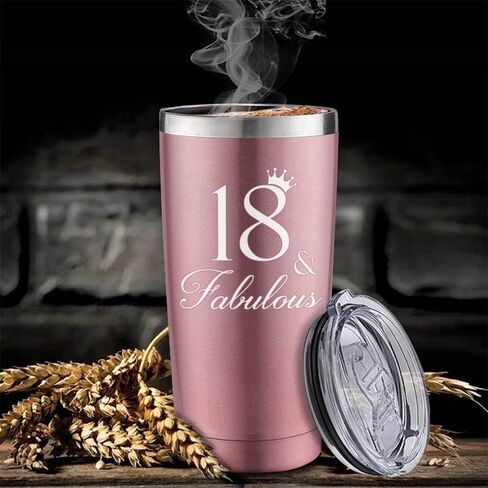 18th Birthday Gift for Her/Him - 18 & Fabulous 20 oz Travel Tumbler/Coffee Cup/Mug/Glass Funny Sayings Christmas Party Gifts Idea for Cousin,Classmate,Sisters,BFF,Daughter,Son (Rose Gold) in Saudi Arabia