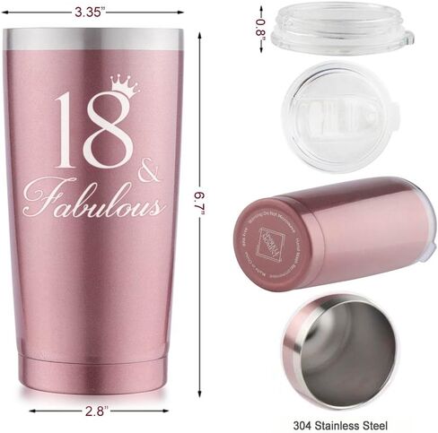 18th Birthday Gift for Her/Him - 18 & Fabulous 20 oz Travel Tumbler/Coffee Cup/Mug/Glass Funny Sayings Christmas Party Gifts Idea for Cousin,Classmate,Sisters,BFF,Daughter,Son (Rose Gold) in Saudi Arabia