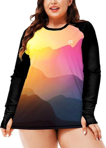 Deerose Womens Plus Size Rash Guard Long Sleeve Swim Shirts with Thumb Hole in Saudi Arabia