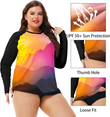 Deerose Womens Plus Size Rash Guard Long Sleeve Swim Shirts with Thumb Hole in Saudi Arabia