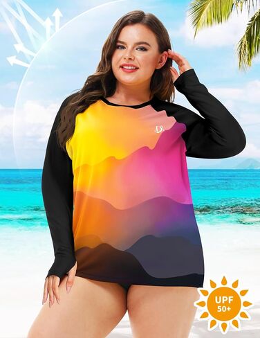 Deerose Womens Plus Size Rash Guard Long Sleeve Swim Shirts with Thumb Hole in Saudi Arabia