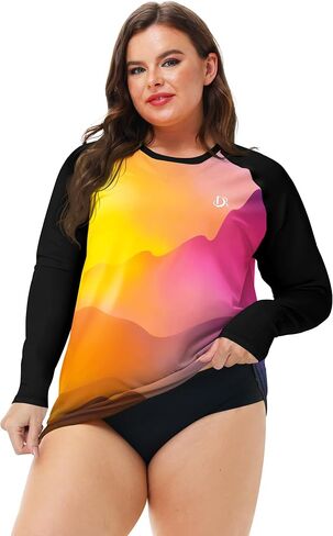Deerose Womens Plus Size Rash Guard Long Sleeve Swim Shirts with Thumb Hole in Saudi Arabia