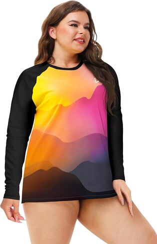 Deerose Womens Plus Size Rash Guard Long Sleeve Swim Shirts with Thumb Hole in Saudi Arabia