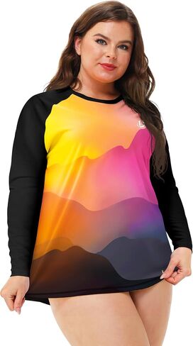 Deerose Womens Plus Size Rash Guard Long Sleeve Swim Shirts with Thumb Hole in Saudi Arabia