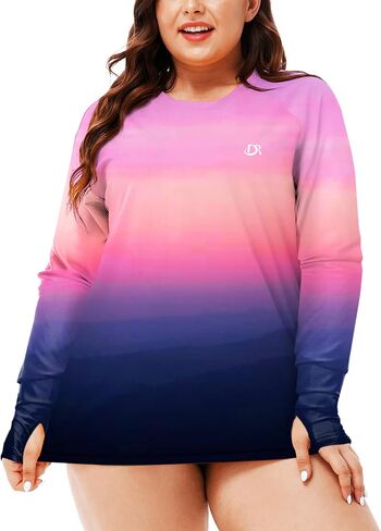 Deerose Womens Plus Size Rash Guard Long Sleeve Swim Shirts with Thumb Hole in Saudi Arabia