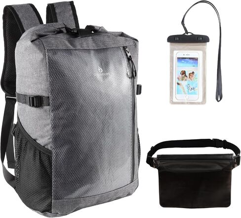 Dry Bag Backpack,25L Dry bags waterproof Kayaking, Waterproof bag with Waist Pouch and Phone Case,Waterproof Backpack Marine dry bag for Kayaking, Beach, Rafting, Boating (Grey) in Saudi Arabia