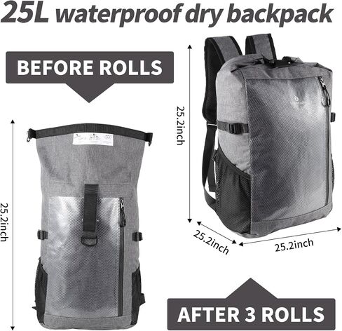 Dry Bag Backpack,25L Dry bags waterproof Kayaking, Waterproof bag with Waist Pouch and Phone Case,Waterproof Backpack Marine dry bag for Kayaking, Beach, Rafting, Boating (Grey) in Saudi Arabia
