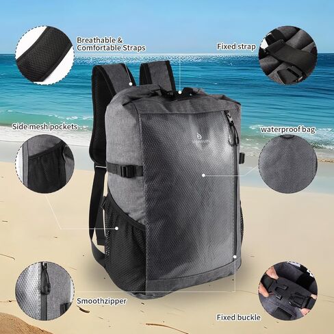 Dry Bag Backpack,25L Dry bags waterproof Kayaking, Waterproof bag with Waist Pouch and Phone Case,Waterproof Backpack Marine dry bag for Kayaking, Beach, Rafting, Boating (Grey) in Saudi Arabia