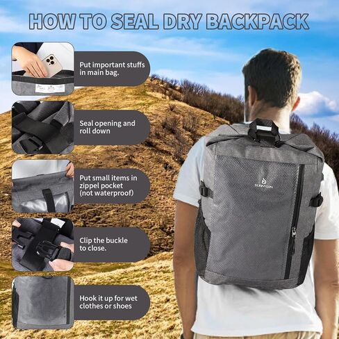 Dry Bag Backpack,25L Dry bags waterproof Kayaking, Waterproof bag with Waist Pouch and Phone Case,Waterproof Backpack Marine dry bag for Kayaking, Beach, Rafting, Boating (Grey) in Saudi Arabia
