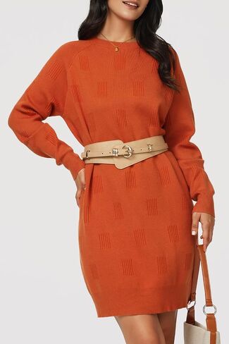 Arach&Cloz Womens Fall Fashion 2023 Sweater Dress Oversized Crew Neck Long Sleeve Knit Pullover Winter Clothes in Saudi Arabia