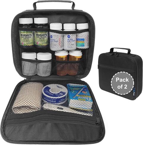 Medium Travel Pill Bottle Organizer, Medicine Bag, Carrier for Medications and Medical Supplies - Black (Without Lock) in Saudi Arabia