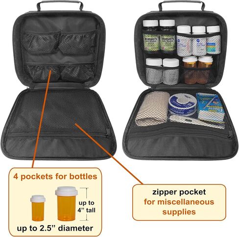 Medium Travel Pill Bottle Organizer, Medicine Bag, Carrier for Medications and Medical Supplies - Black (Without Lock) in Saudi Arabia