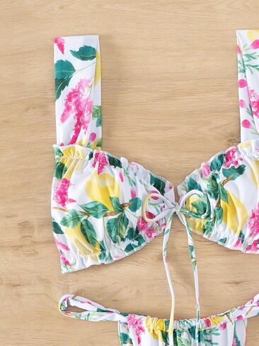 SweatyRocks Women's Floral Print Knot Front Ruffle Bathing Suit Two Piece Bikini Set in Saudi Arabia