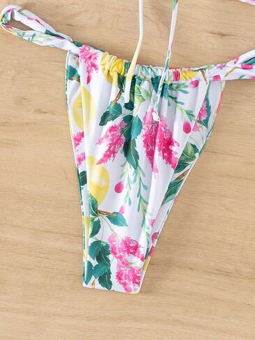SweatyRocks Women's Floral Print Knot Front Ruffle Bathing Suit Two Piece Bikini Set in Saudi Arabia