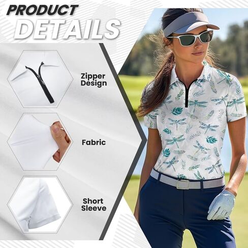 Women's Short Sleeve Golf Shirts Sun Protection Tops Quick Dry Athletic Tennis T-Shirt Quarter Zip Golf Tees XS-XXL in Kuwait
