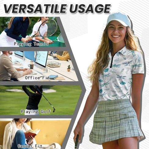 Women's Short Sleeve Golf Shirts Sun Protection Tops Quick Dry Athletic Tennis T-Shirt Quarter Zip Golf Tees XS-XXL in Kuwait