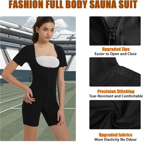 Sauna Suit for Women Weight Loss Waist Trainer Vest 3 In 1 Sliming Full Body Shaper Gym Workout Top With Short Sleeve in Saudi Arabia