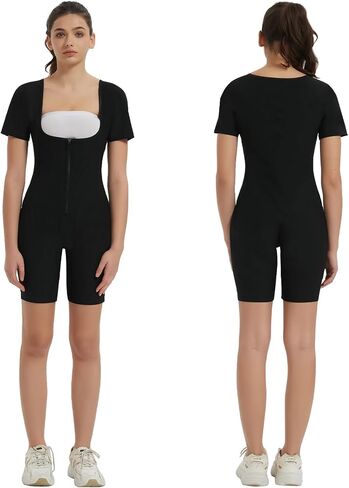 Sauna Suit for Women Weight Loss Waist Trainer Vest 3 In 1 Sliming Full Body Shaper Gym Workout Top With Short Sleeve in Saudi Arabia