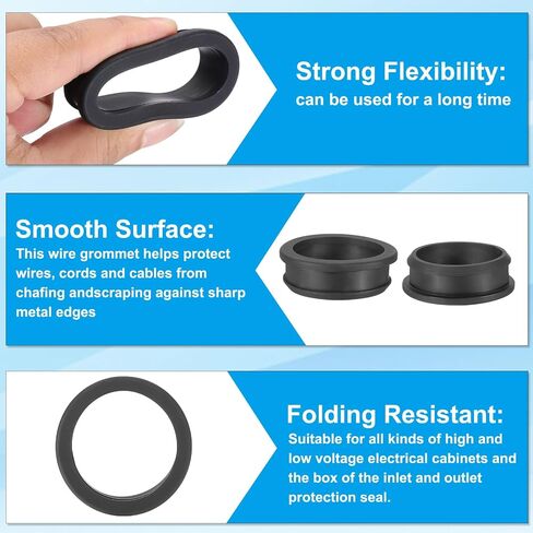 PATIKIL 19mm / 3/4 Inch Drill Hole,9/16 Inch ID Rubber Grommets, 12Pcs Top Hat Grommet for Wiring Eyelet Ring Gasket Automotive Firewall Cable Hole Plugs Wires Protection, Black in Kuwait
