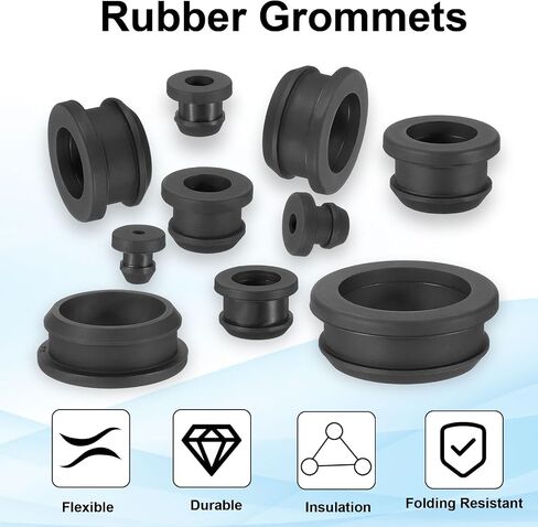 PATIKIL 19mm / 3/4 Inch Drill Hole,9/16 Inch ID Rubber Grommets, 12Pcs Top Hat Grommet for Wiring Eyelet Ring Gasket Automotive Firewall Cable Hole Plugs Wires Protection, Black in Kuwait