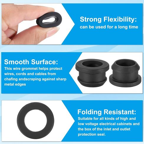 PATIKIL 19mm / 3/4 Inch Drill Hole,9/16 Inch ID Rubber Grommets, 12Pcs Top Hat Grommet for Wiring Eyelet Ring Gasket Automotive Firewall Cable Hole Plugs Wires Protection, Black in Kuwait