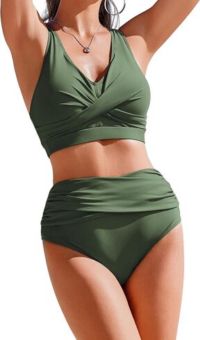 AI'MAGE Womens High Waisted Bikini Sets Tummy Control Swimsuit 2 Piece Bathing Suit Color Block Swimwear 2025 Swim Suit in Saudi Arabia