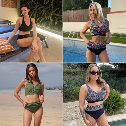 AI'MAGE Womens High Waisted Bikini Sets Tummy Control Swimsuit 2 Piece Bathing Suit Color Block Swimwear 2025 Swim Suit in Saudi Arabia