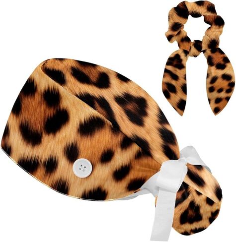1 Pack Surgical Cap with Hair Scrunchy, Scrub Hat Ponytail Holder for Women, Animal Leopard Print Patterns in Saudi Arabia