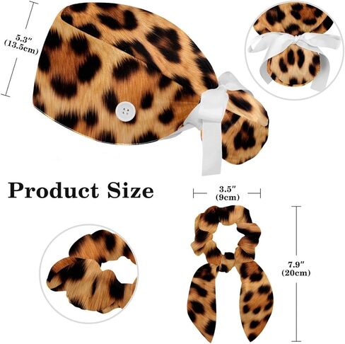 1 Pack Surgical Cap with Hair Scrunchy, Scrub Hat Ponytail Holder for Women, Animal Leopard Print Patterns in Saudi Arabia
