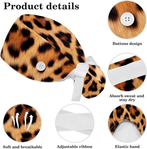1 Pack Surgical Cap with Hair Scrunchy, Scrub Hat Ponytail Holder for Women, Animal Leopard Print Patterns in Saudi Arabia