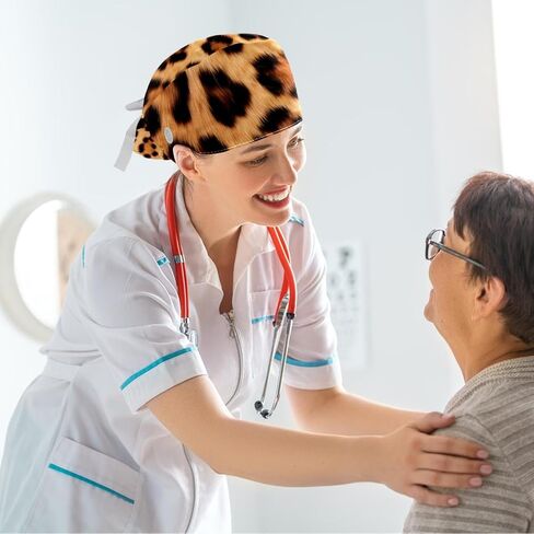 1 Pack Surgical Cap with Hair Scrunchy, Scrub Hat Ponytail Holder for Women, Animal Leopard Print Patterns in Saudi Arabia