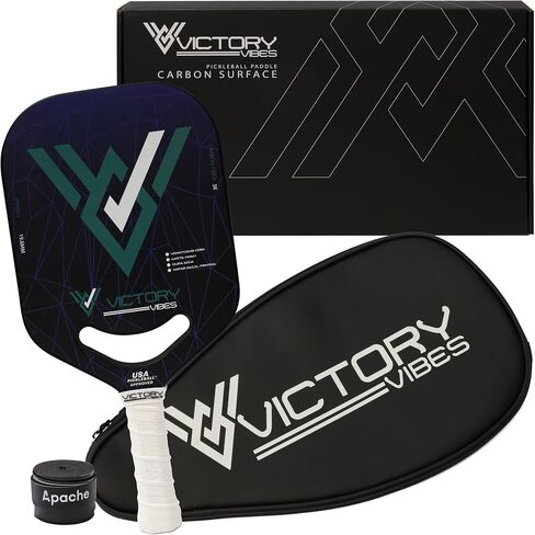 Victory Vibes Pickleball Paddles - Ergonomic Pickleball Paddles Carbon Fiber Increased Spin with Precise Shots, Honeycomb Polypropylene USA Approved Pickle Ball Rackets for Adult - Blue in Saudi Arabia