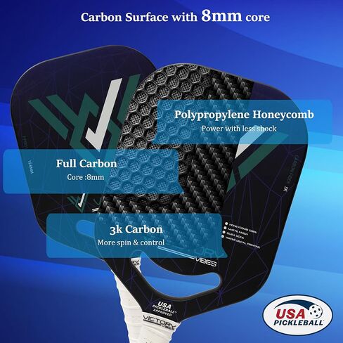 Victory Vibes Pickleball Paddles - Ergonomic Pickleball Paddles Carbon Fiber Increased Spin with Precise Shots, Honeycomb Polypropylene USA Approved Pickle Ball Rackets for Adult - Blue in Saudi Arabia