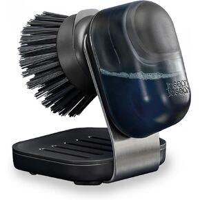 Joseph Joseph SinkTech Soap-Dispensing Palm Brush with Replaceable Head and Stainless-Steel Stand Drip Tray