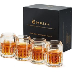 Kollea Shot Glasses, Flash Hider Shaped Clear Shot Glasses Set of 4 with Heavy Base, Shot Cups for Whiskey, Tequila, Valentines 21st Birthday Gifts for Men Dad, Military Fans, Men Cave Decor, 1.35 Oz