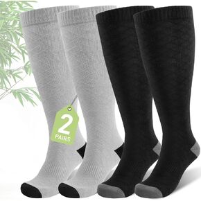 Plus Size Compression Socks for Women Wide Calf (2 Pairs) 15-20mmHg Bamboo Viscose Knee High Sock Support for Nurses Pregnancy Travel XL（Black&Gray）