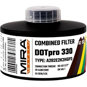 MIRA Safety - DotPro 330 - Industrial Grade Gas Mask Filter | A2 B2 E2 K2 HG P3 Filter Rating | Long Shelf Life | 40mm NATO Filter | Fits CBRN Gas Masks