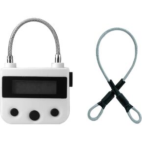 Electronic Time Padlock 99 Hours Max Timing with Electronic LCD Timed Display - USB Rechargeable with 10 inch Steel Cable (White)